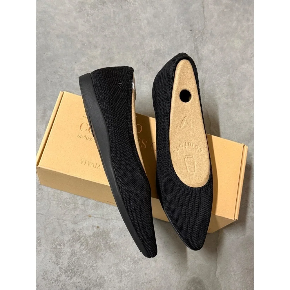 VIVAIA Aria CloudWalker Black Pointed Toe Knit Flats EU/39 US/8‎